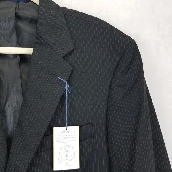 NEW Stafford Signature Men's 40 Regular Wool Blazer Suit Jacket in Black Stripe
